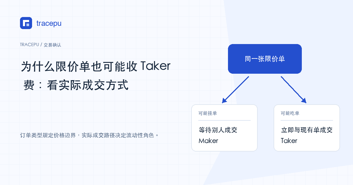 一张限价单分成即时成交与留在订单簿两条路径的示意图